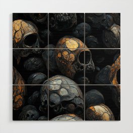 Memento Mori - Black Skulls with Gold Wood Wall Art
