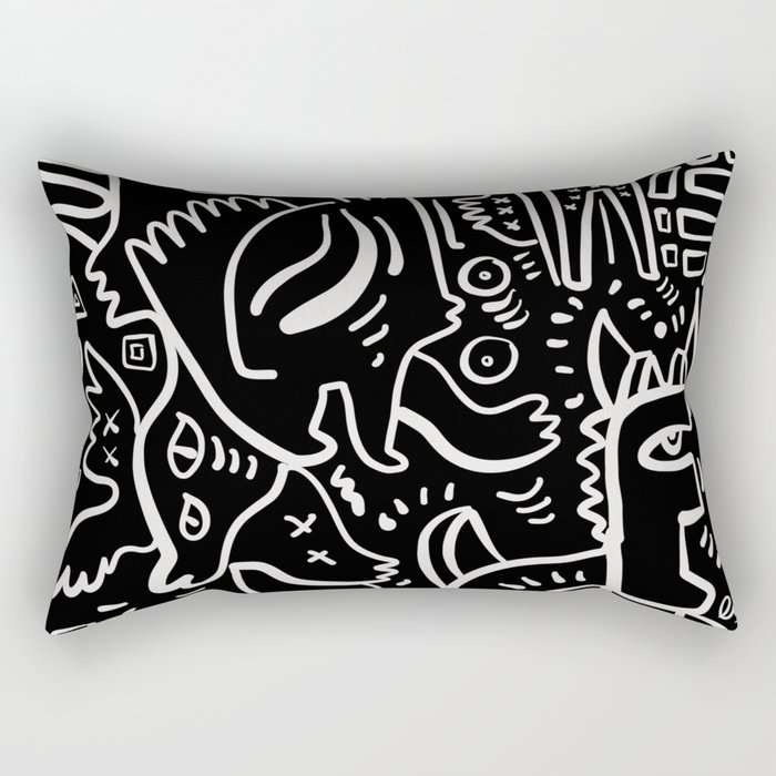 Black and White African Tribal Graffiti In the Night Rectangular Pillow