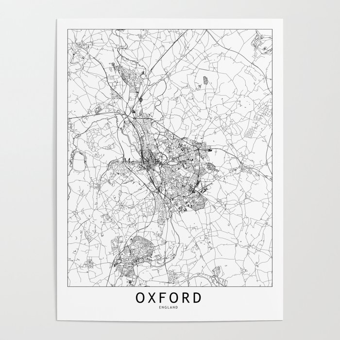 Oxford White Map Poster