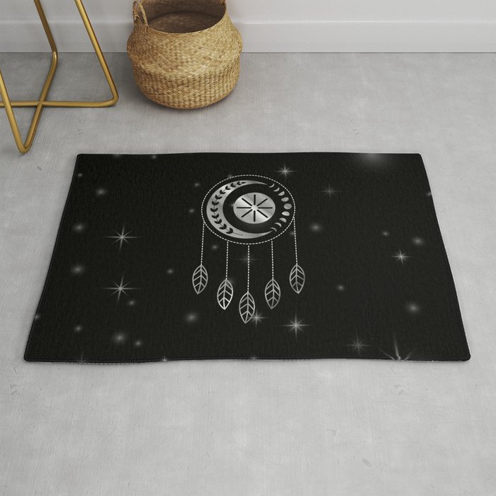 Tribal moon phases dream catcher in silver Rug
