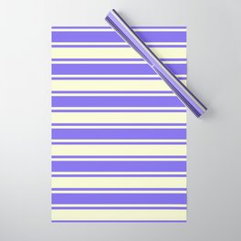 [ Thumbnail: Medium Slate Blue and Light Yellow Colored Stripes Pattern Wrapping Paper ]