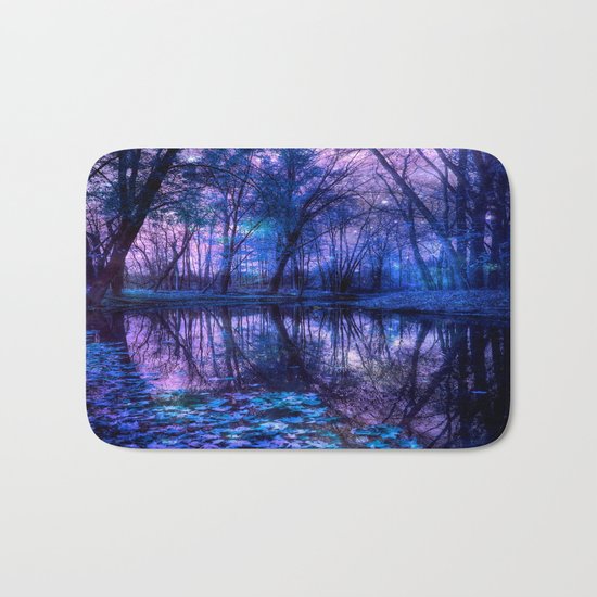 Enchanted Forest Lake Purple Blue Bath Mat