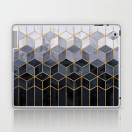 Dark Blue Navy Gradient Cubes Pattern Laptop Skin