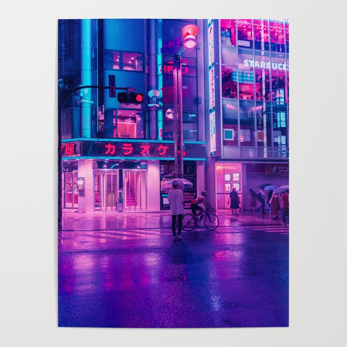 Neon Rain in Tokyo Poster