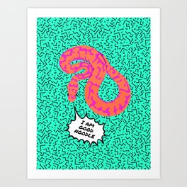 "Good Noodle" Bright Pop-Art Snake Illustration Art Print | Geometricpattern, Memphisdesign, Aqua, Cuteanimals, Reptiles, Snake, Graphicdesign, Brightcolors, Ballpython, Orange 