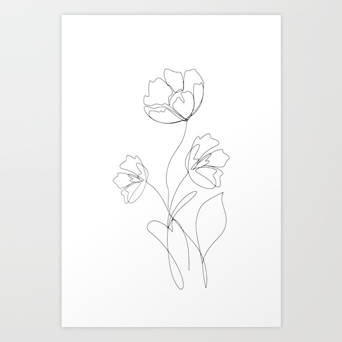 Poppies Minimal Line Art Art Print