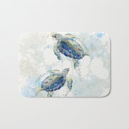 Swimming Together 2 - Sea Turtle  Bath Mat | Gift, Wildlife, Nautical, Turtle, Seaturtle, Turtles, Painting, Endangered, Blue, Beach House Decor 