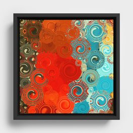 Turquoise and Red Swirls - cheerful, bright art and home decor Framed Canvas