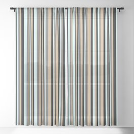 [ Thumbnail: Tan, Dim Grey, Light Cyan & Black Colored Lines Pattern Sheer Curtain ]