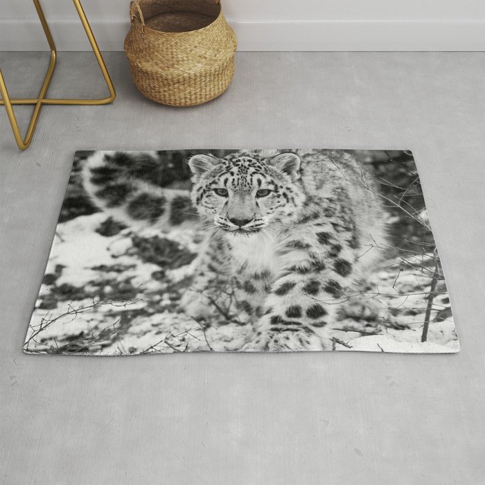 Snow Leopard Black and White Rug