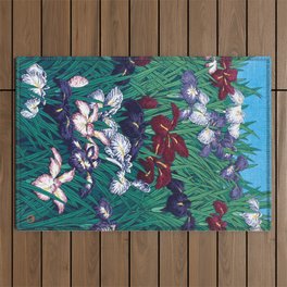 Wild Iris Flowers - Vintage Japanese Woodblock Print Art By Kawase Hasui Outdoor Rug