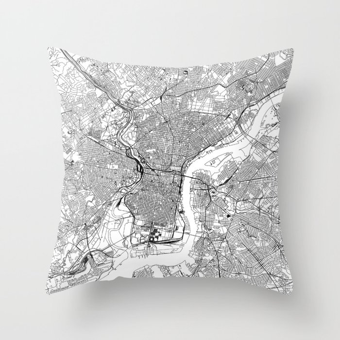 Philadelphia White Map Throw Pillow