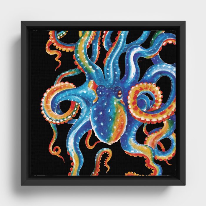 Octopus Colorful Tentacles On Black Framed Canvas