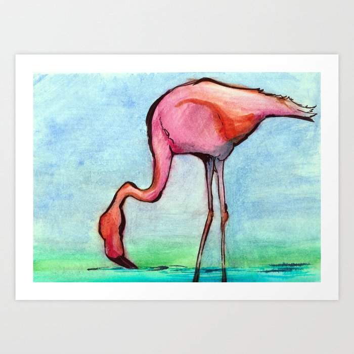 Watercolor flamingo Art Print
