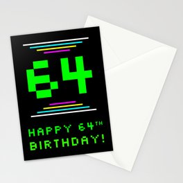 [ Thumbnail: 64th Birthday - Nerdy Geeky Pixelated 8-Bit Computing Graphics Inspired Look Stationery Cards ]