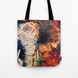 Indian Sketched Elephant Red Orange Asian Bohemian Hippie Elephants Art Tote Bag