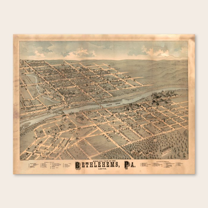 Vintage Pictorial Map of Bethlehem PA (1878) Canvas Print by BravuraMedia | Society6