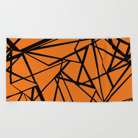 Orange black abstract pattern . Beach Towel