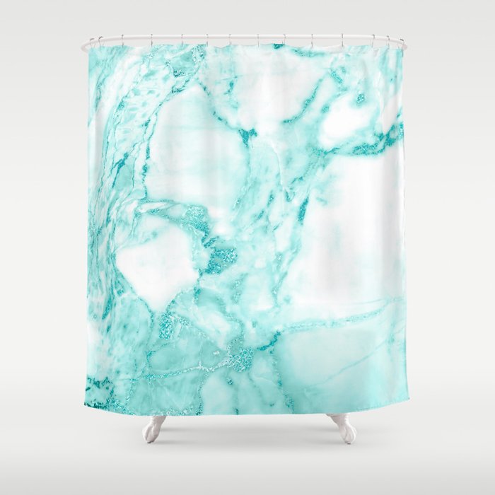 Teal Mermaid Glitter Marble Shower Curtain