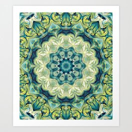 Flower Of Life Mandala (Rain Shower) Art Print | Nature, Life, Kaleidoscope, Sacredgeometry, Graphicdesign, Mandala, Pattern, Greenmandala, Digital, Love 