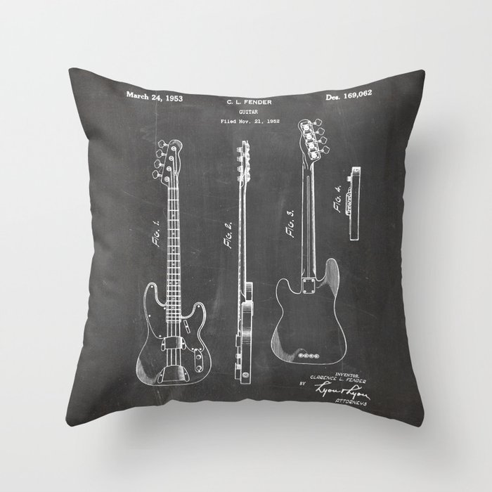 Bass Guitar Patent - Bass Guitarist Art - Black Chalkboard Throw Pillow