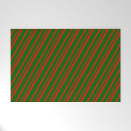 [ Thumbnail: Dark Green & Red Colored Lines Pattern Welcome Mat ]