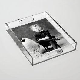 Smoking Boy with Chicken black and white photograph - photography - photographs Acrylic Tray
