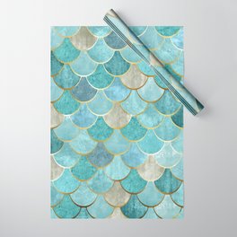Moroccan Mermaid Fish Scale Pattern, Aqua,Teal Wrapping Paper