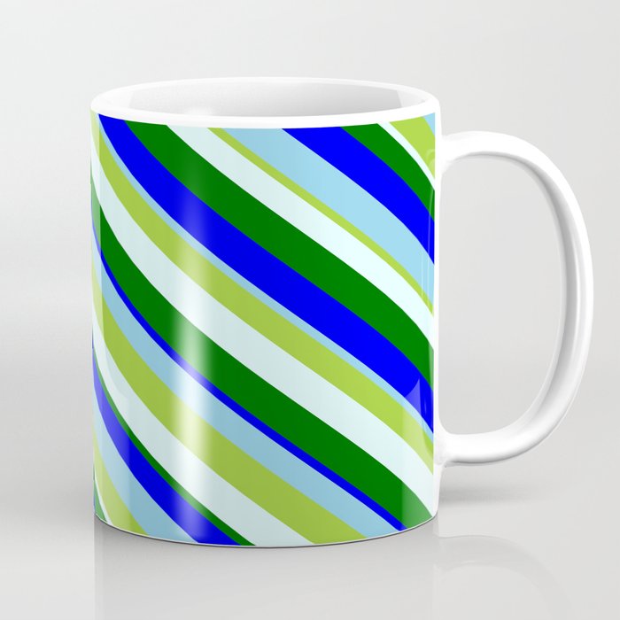 Eye-catching Green, Light Cyan, Dark Green, Blue & Sky Blue Colored Lines/Stripes Pattern Coffee Mug