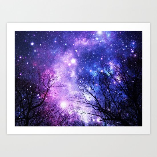 Black Trees Purple Blue Space Art Print