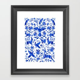 Mexican Otomí Design in Deep Blue by Akbaly Framed Art Print
