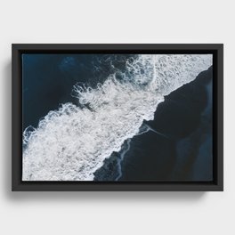 Aerial Crashing Waves - Beach - Dark Blue Ocean - Minimalist Landscape - Sea Travel photography Framed Canvas