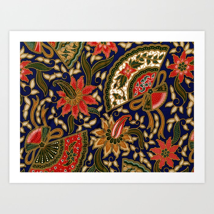 Indonesian Batik Floral Pattern With Fans Art Print