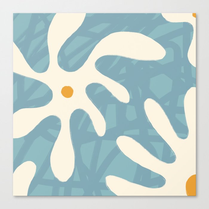 Abstract White Flowers Aesthetic pastel blue pattern Canvas Print