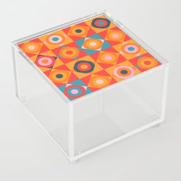 GEOMETRIC CIRCLE CHECKERBOARD TILES in SOUTHWESTERN DESERT COLORS CORAL ORANGE PINK TEAL BLUE Acrylic Box