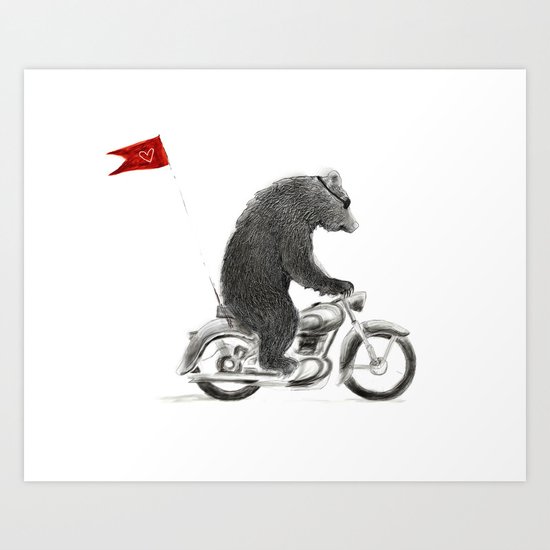 Motorcycle Bear Art Print