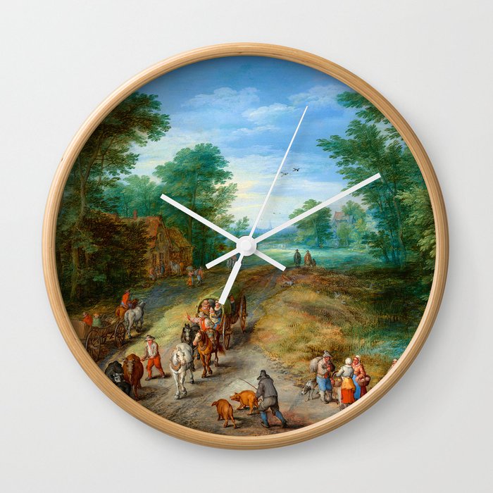 Wooded Landscape with Travelers, 1610 by Jan Brueghel the Elder Wall Clock