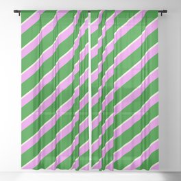 [ Thumbnail: Beige, Violet, and Green Colored Stripes/Lines Pattern Sheer Curtain ]