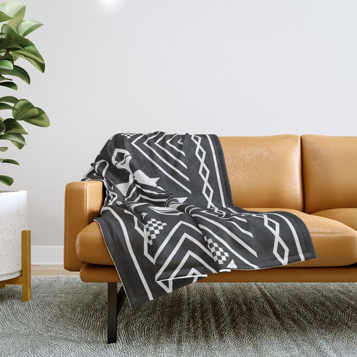 Aztec boho ethnic black and white Throw Blanket by xiari Society6