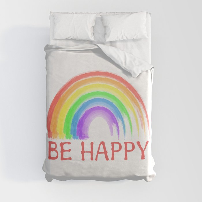 Be happy bright rainbow in watercolor Duvet Cover