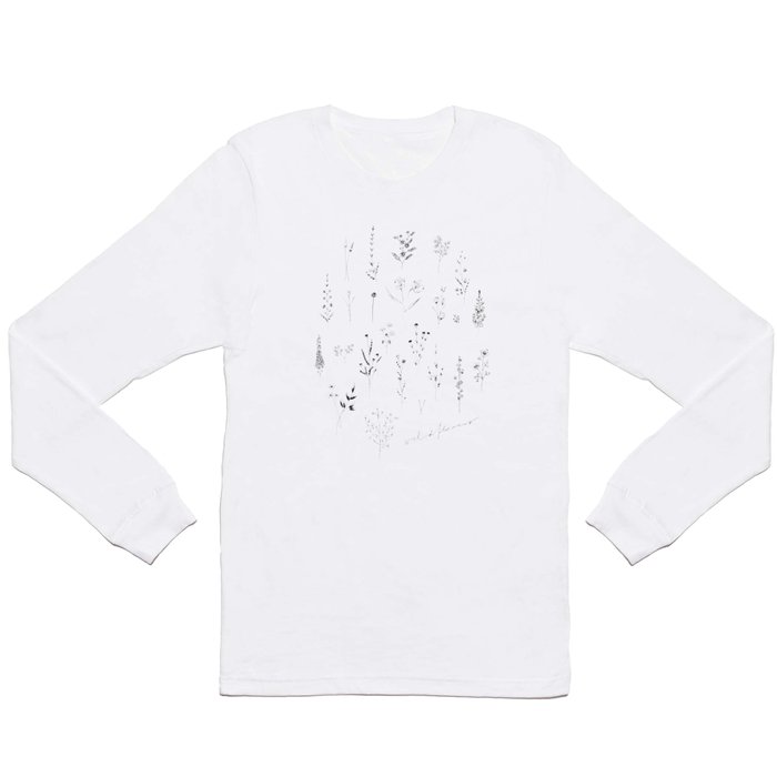 White Wildflowers Pattern Long Sleeve T Shirt