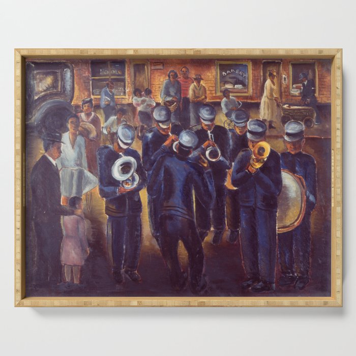 1934 Harlem African American Brass Band Harlem Renaissance masterpice portrait painting by Malvin Gray Johnson for home and wall decor Serving Tray