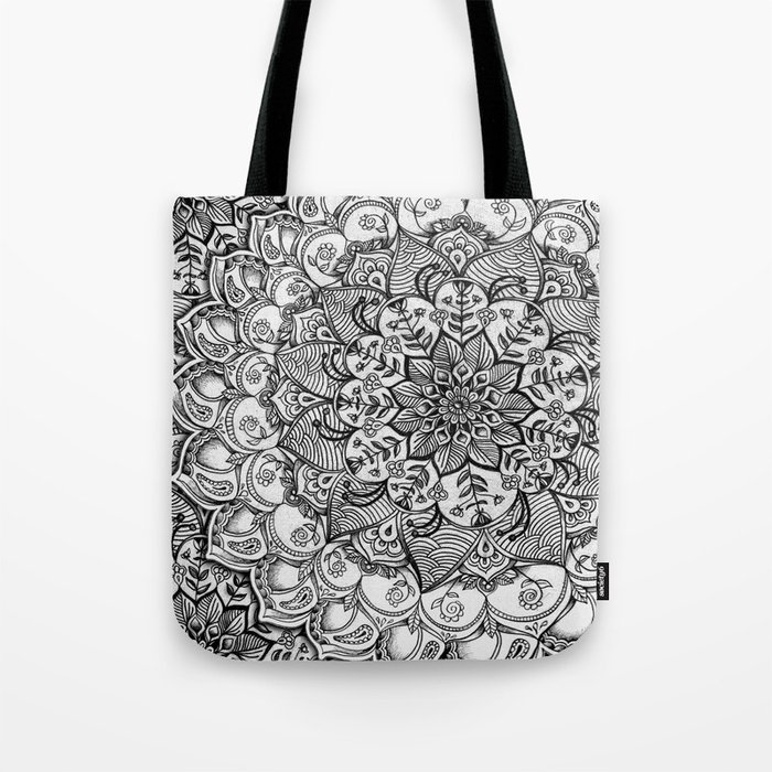 Shades of Grey - mono floral doodle Tote Bag