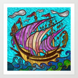Gold and Glass Sail Boat Art Print