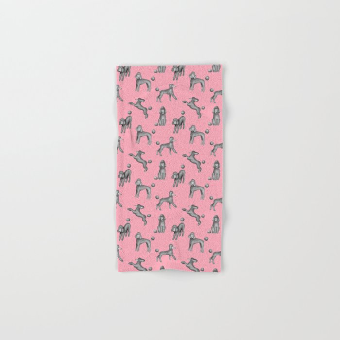 Gray Poodles Pattern (Pink Background) Hand & Bath Towel