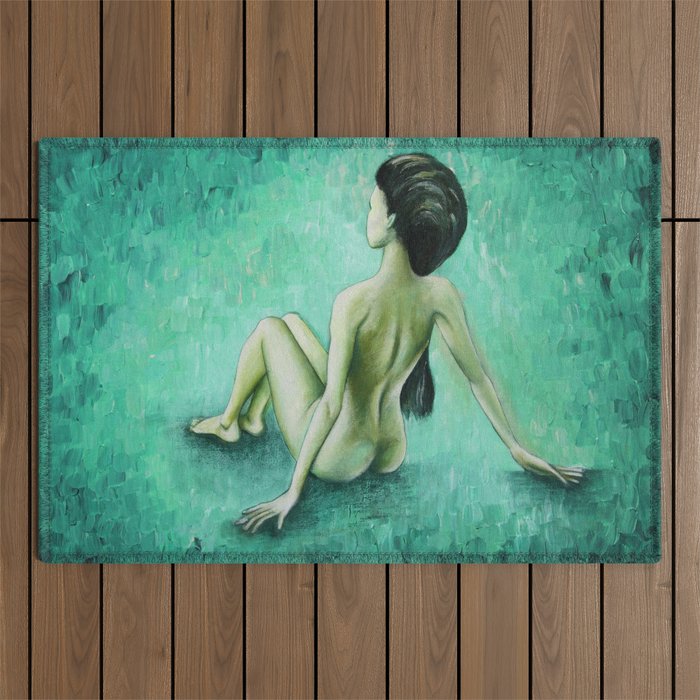 Green Curves / Nude Woman Series Outdoor Rug