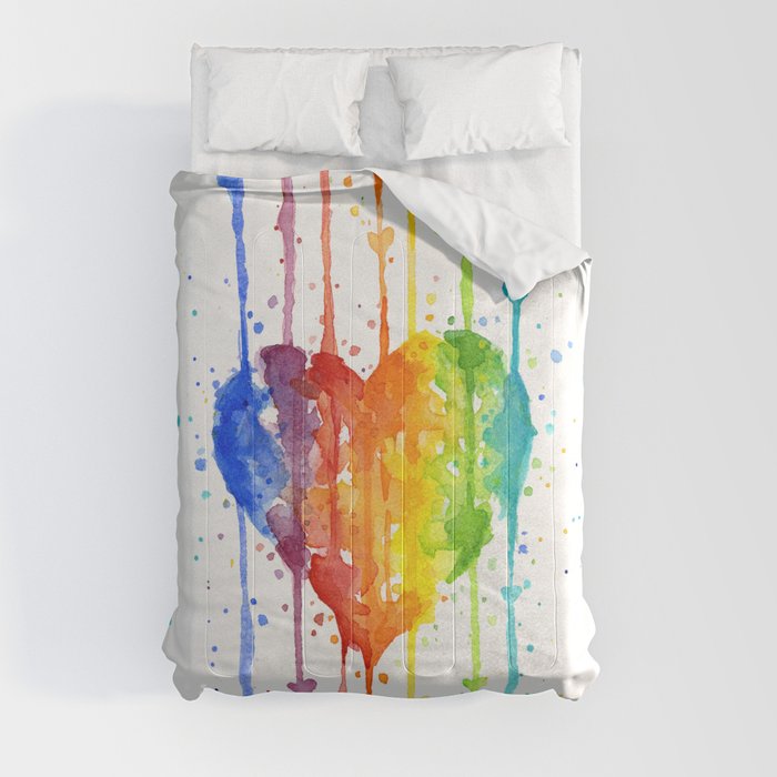 Rainbow Heart Watercolor Comforter