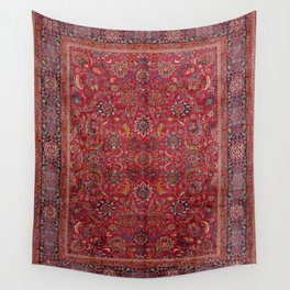 Antique Persian Rug Dark Wine Red Mashad Wall Tapestry