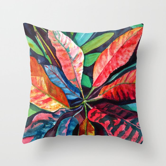 Colorful Tropical Leaves 2 Throw Pillow