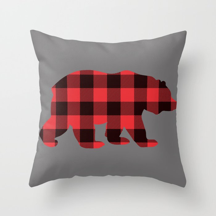 Bear Plaid Pattern Wildlife Adventure Grizzly Animal Rustic Country Throw Pillow